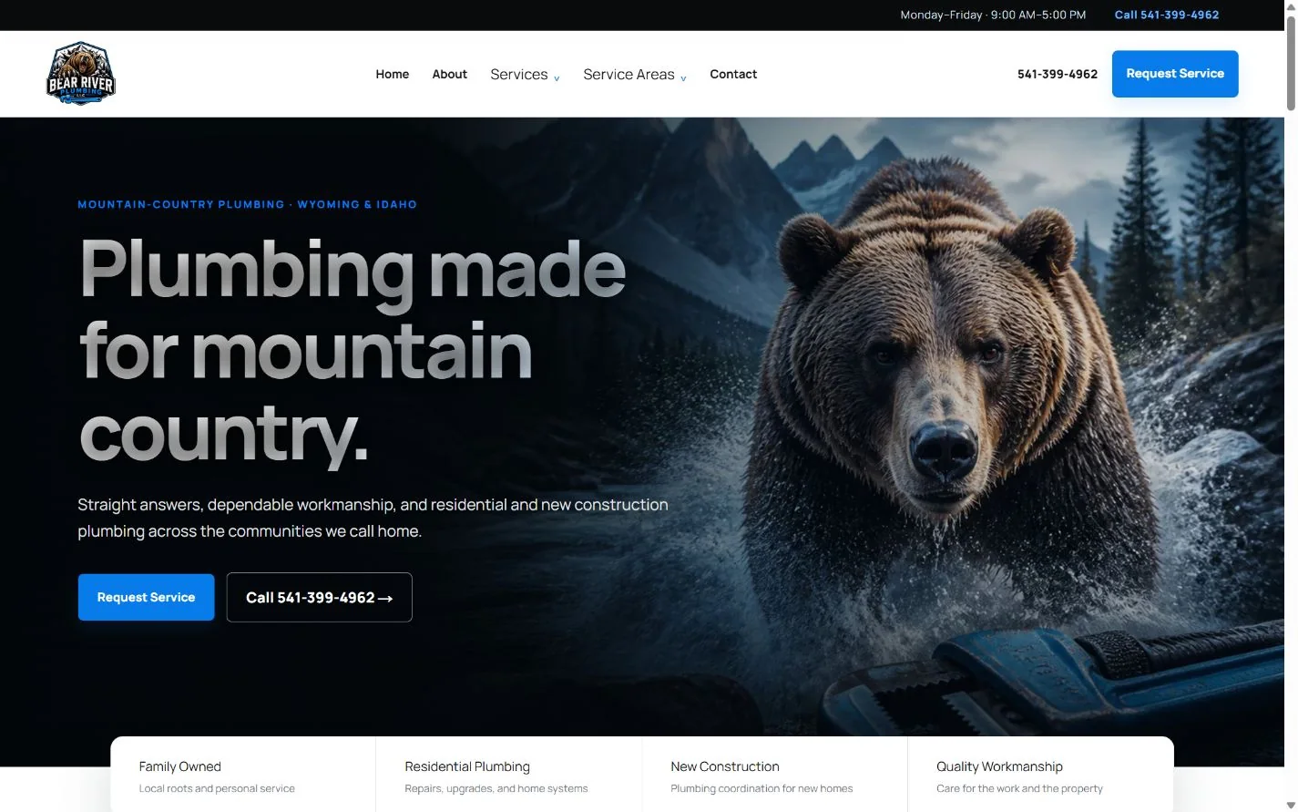 Bear River Plumbing LLC homepage shown on desktop