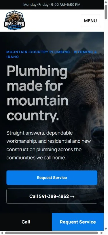 Bear River Plumbing LLC responsive homepage shown on mobile