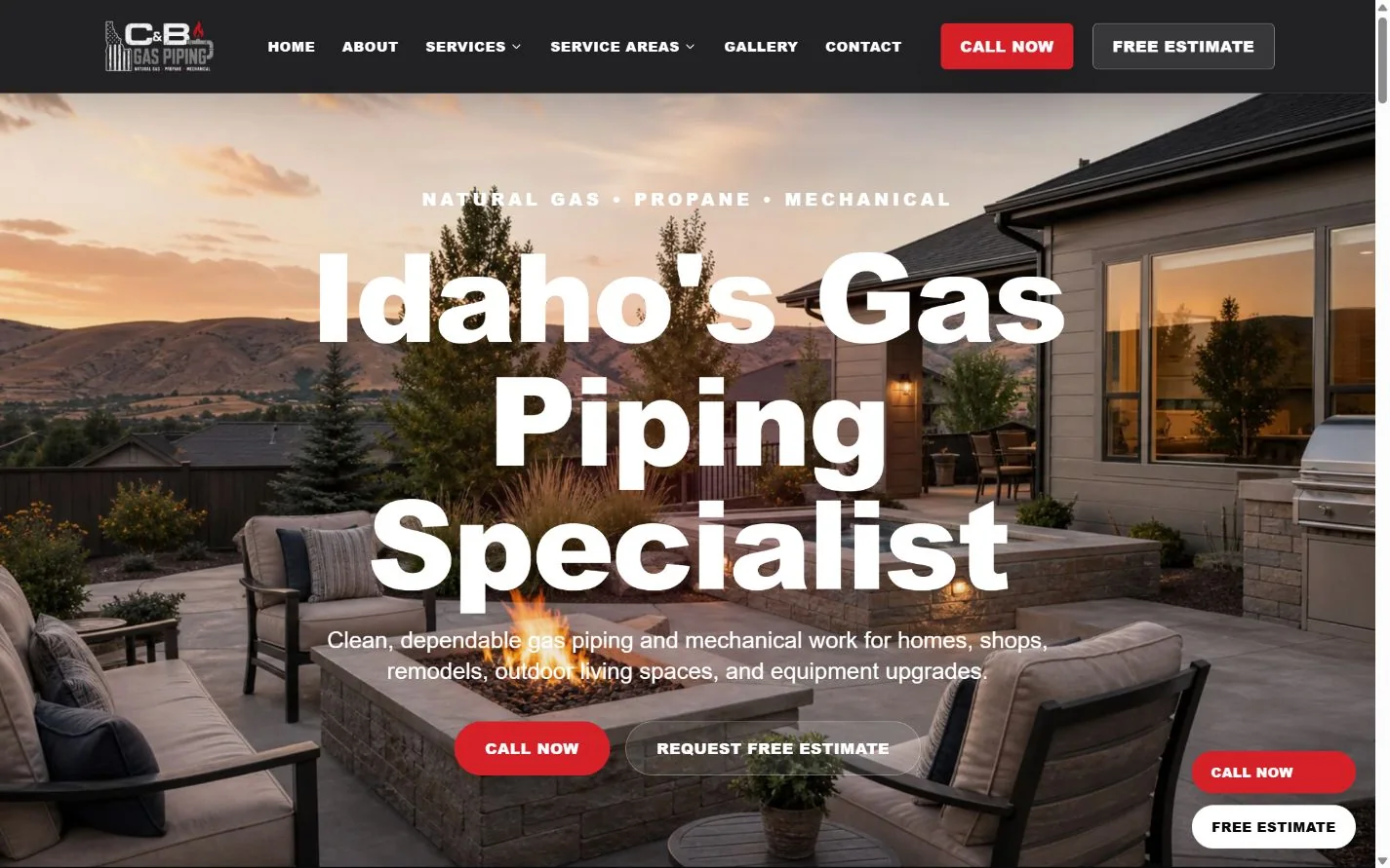 C&B Mechanical & Gas homepage shown on desktop
