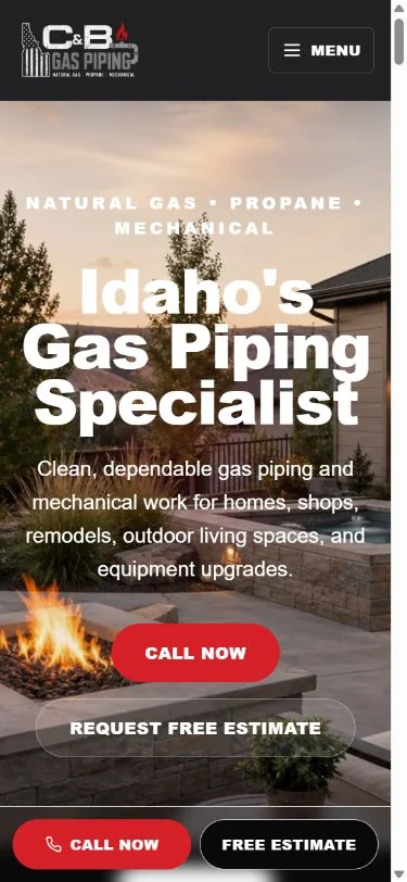 C&B Mechanical & Gas responsive homepage shown on mobile