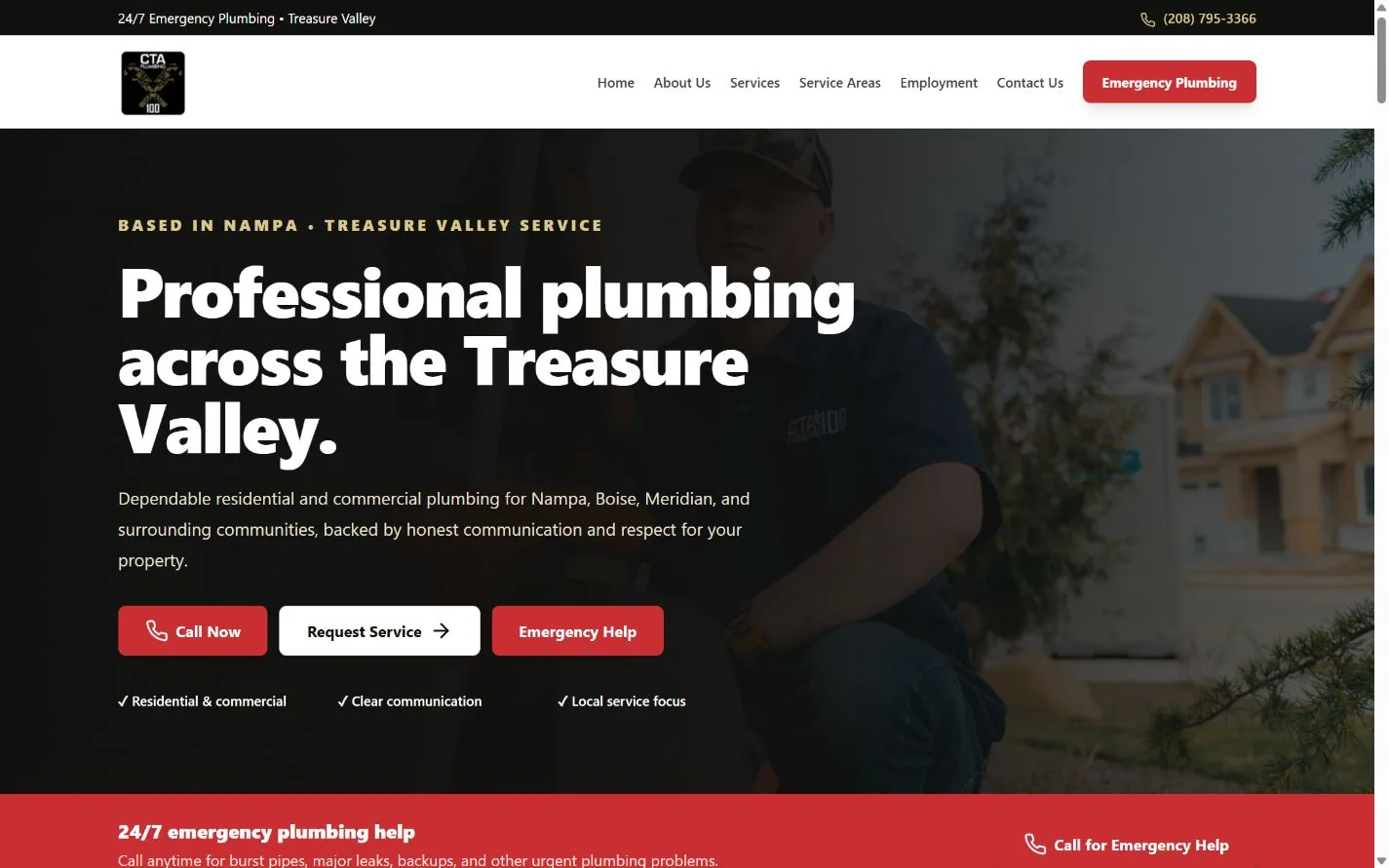 CTA Plumbing 100 homepage shown on desktop